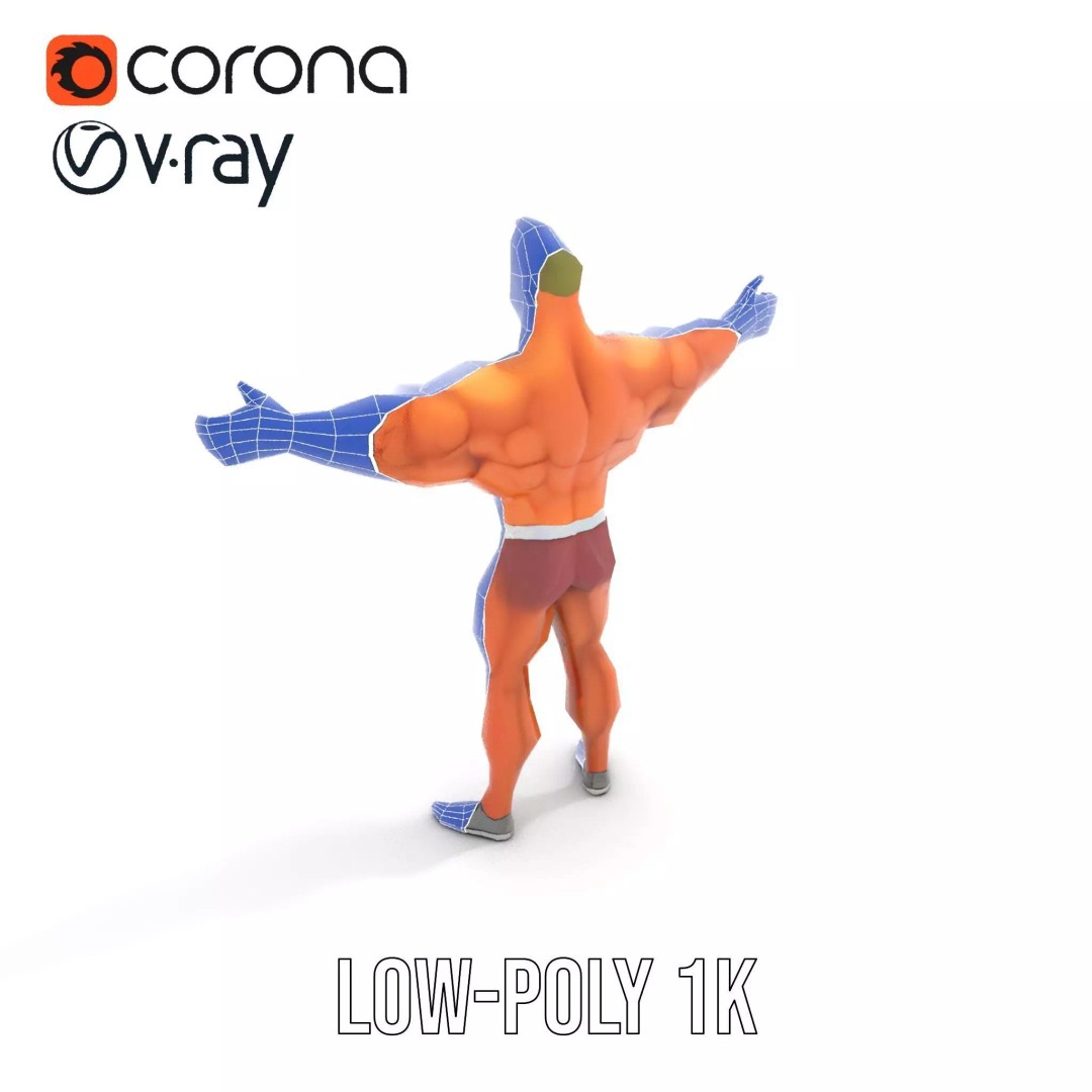Muscular Character 3D Model – Low Poly Animated Game Asset, FBX - View 23