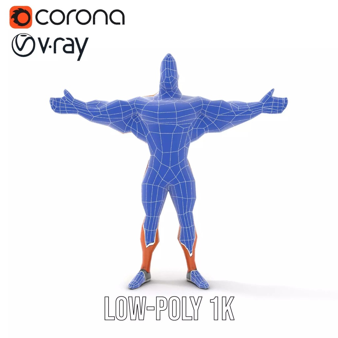 Muscular Character 3D Model – Low Poly Animated Game Asset, FBX - View 28