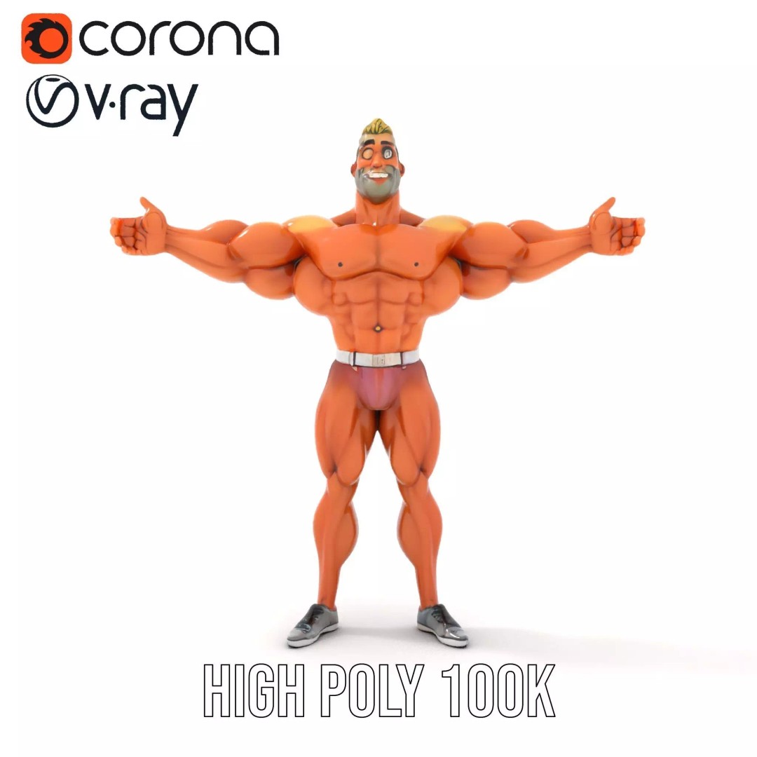Muscular Character 3D Model – Low Poly Animated Game Asset, FBX - View 32