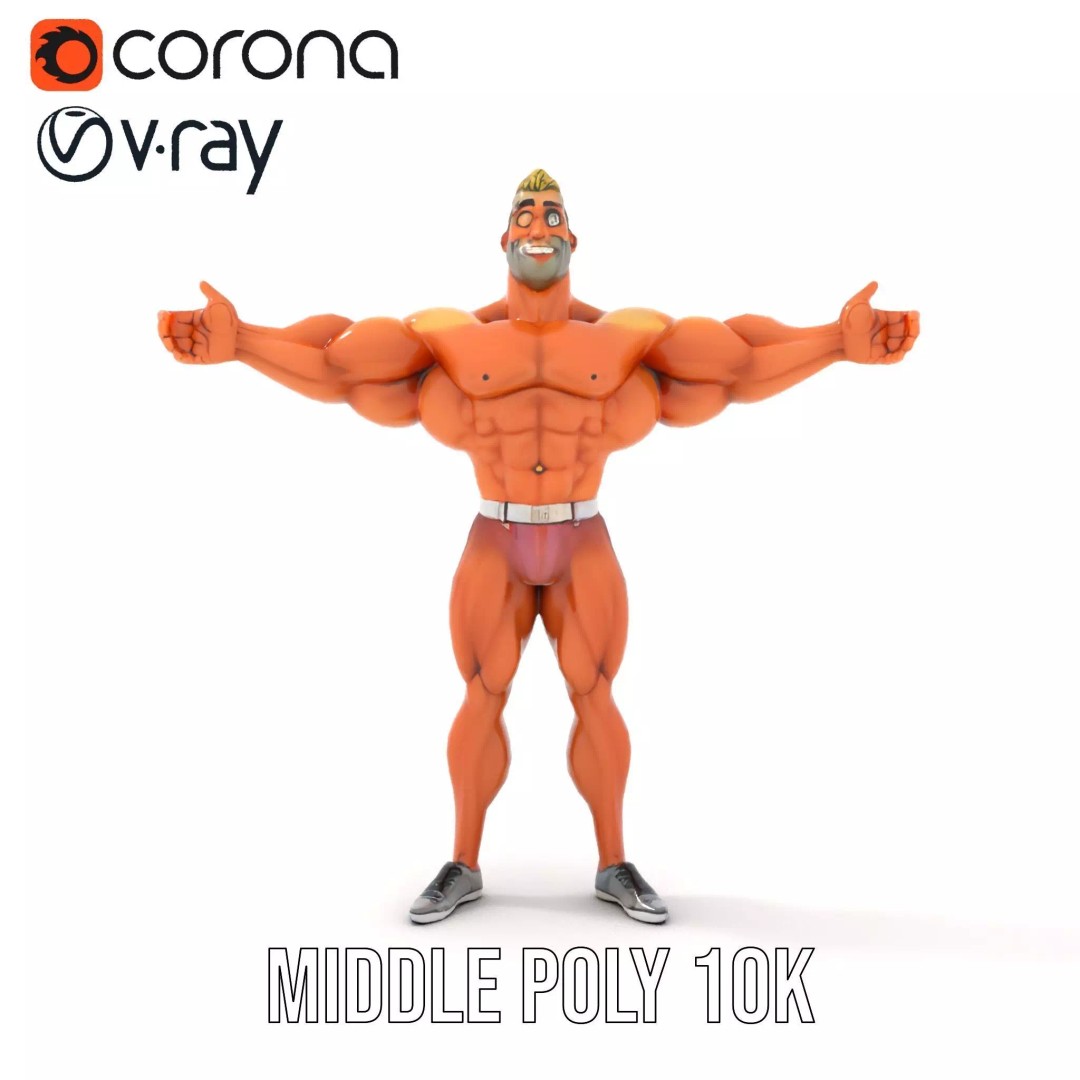 Muscular Character 3D Model – Low Poly Animated Game Asset, FBX - View 7
