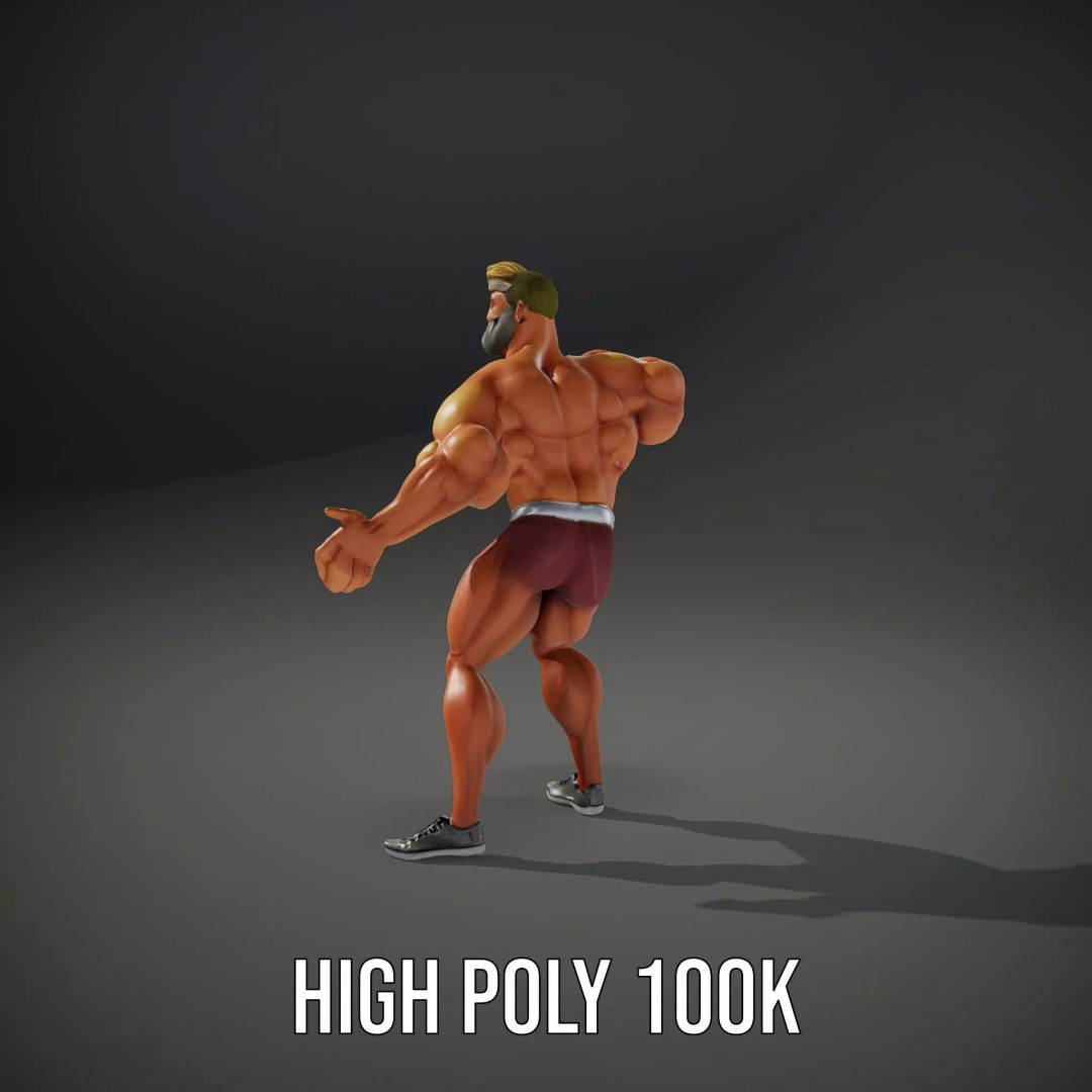 Muscular Character 3D Model – Low Poly Animated Game Asset, FBX - View 9