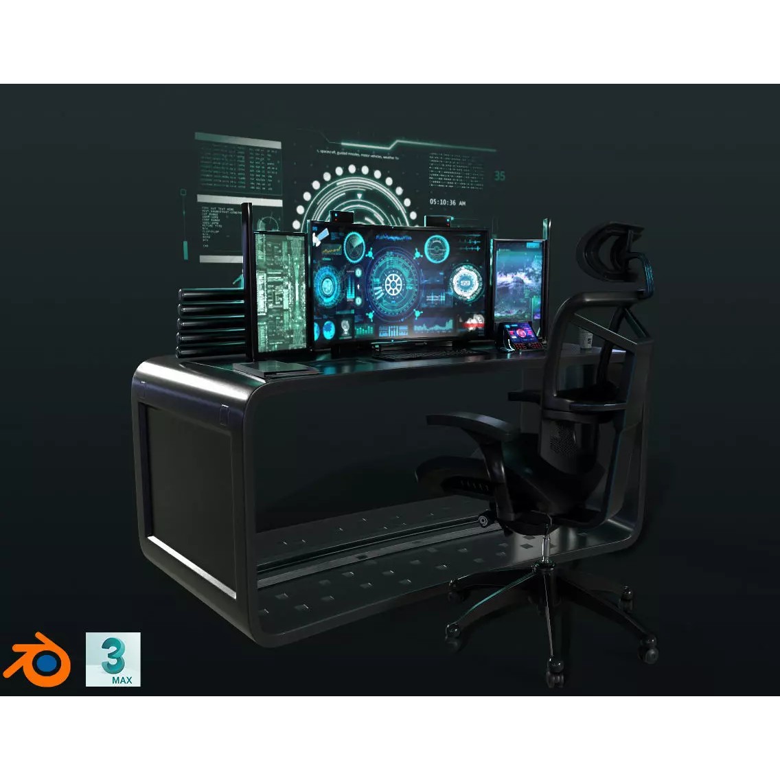Control Panel Desk - Game-Ready 3D Model - View 2