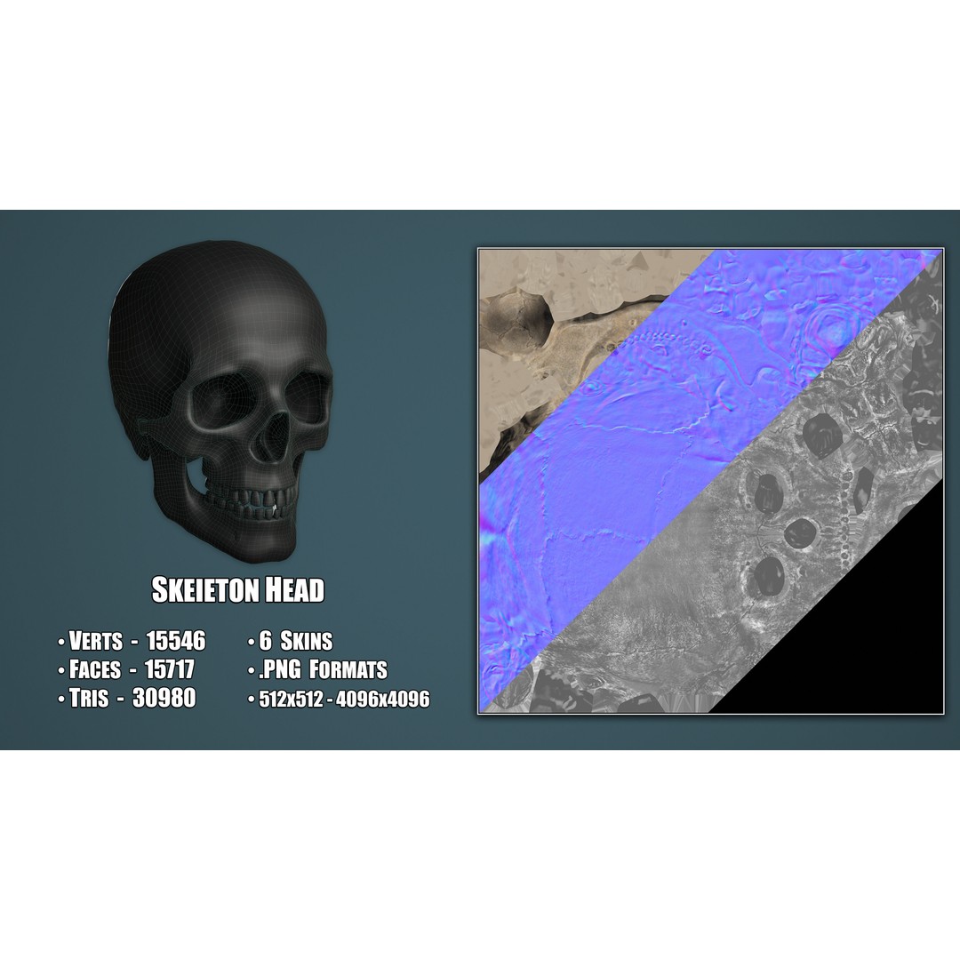 Skull 3D Model – Low Poly Game Asset with PBR Textures - View 4