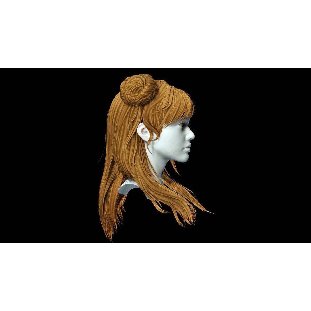 Female Hair 3D Model – Low Poly Hairstyle with Customizable Colors - View 10
