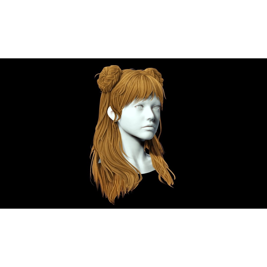 Female Hair 3D Model – Low Poly Hairstyle with Customizable Colors - View 11