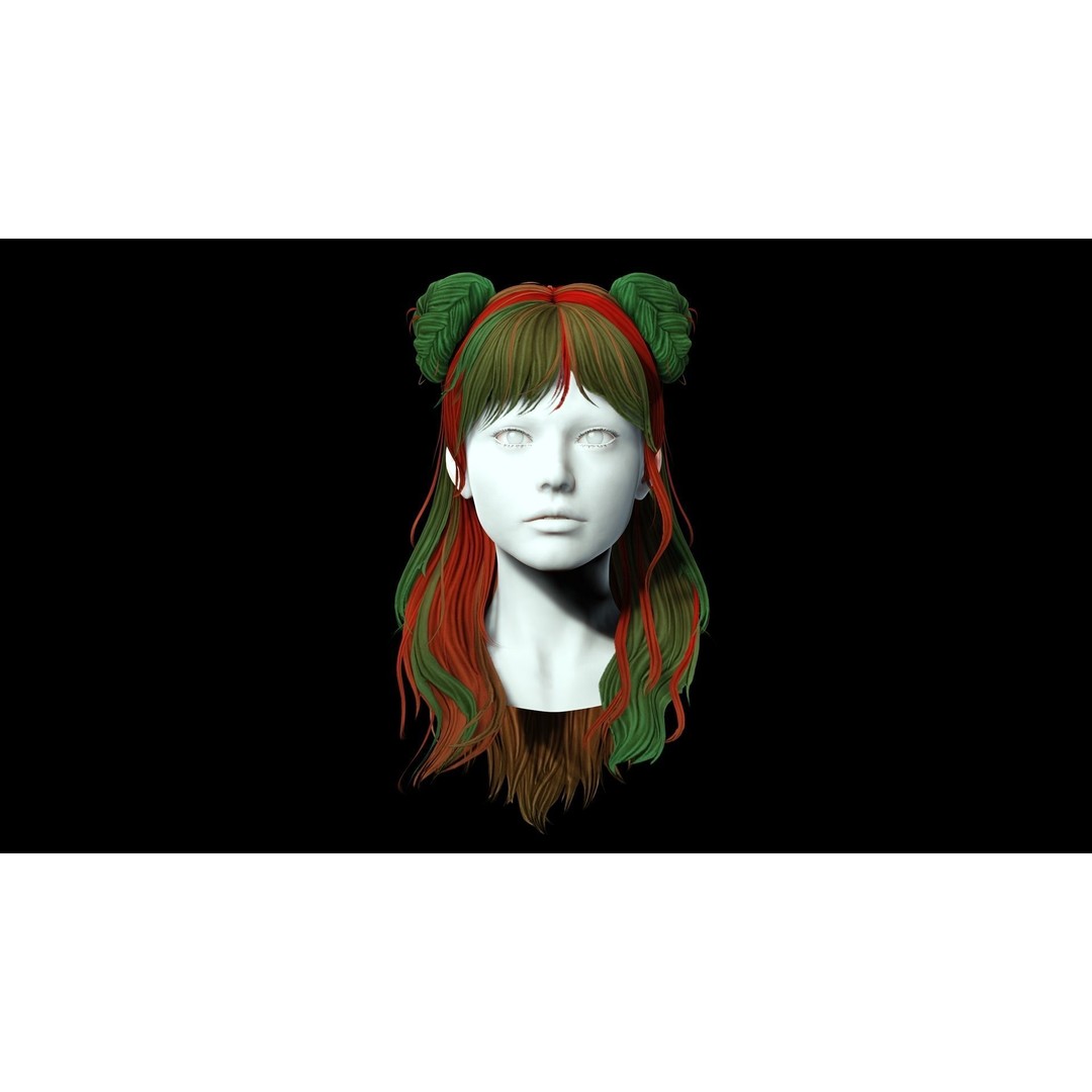 Female Hair 3D Model – Low Poly Hairstyle with Customizable Colors - View 12