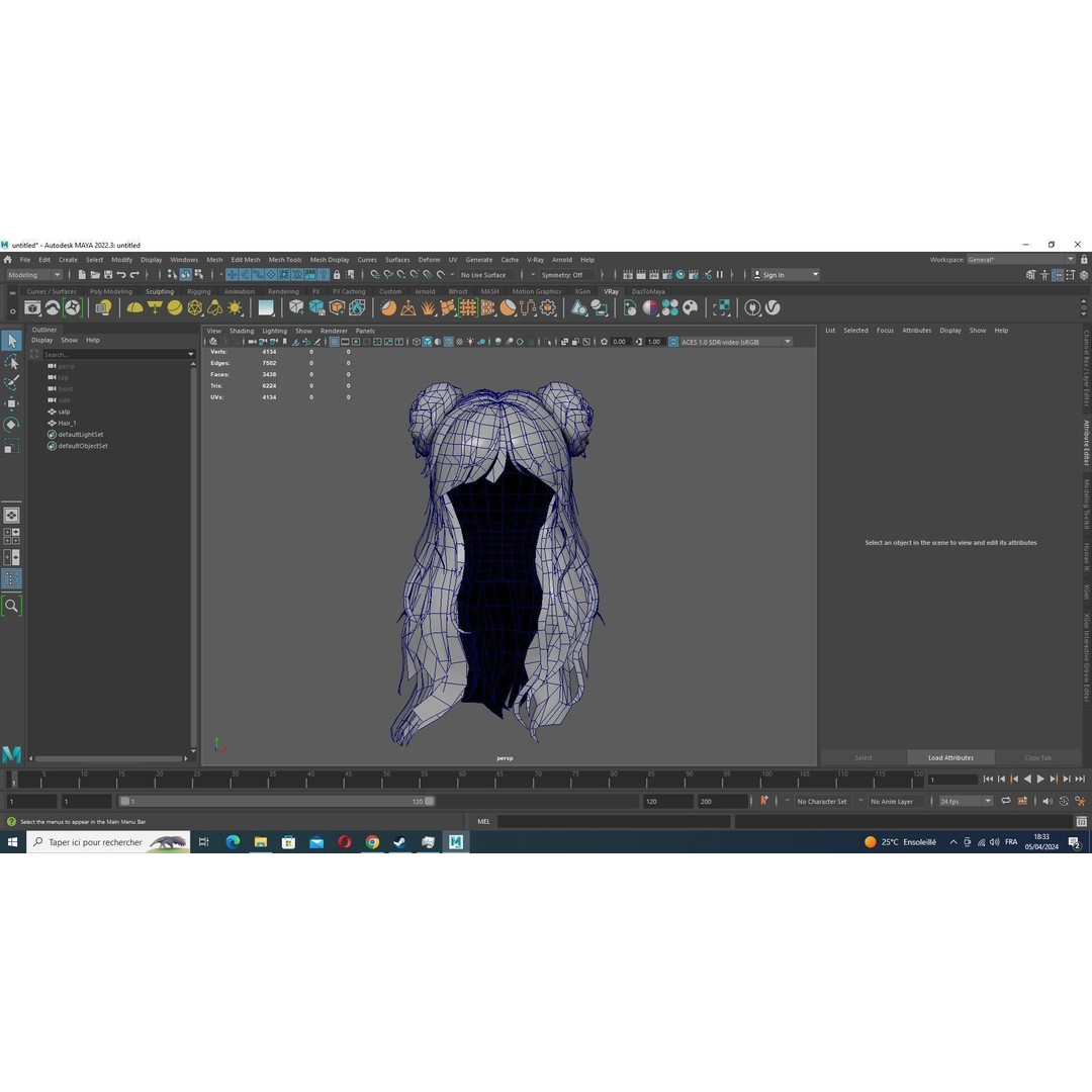 Female Hair 3D Model – Low Poly Hairstyle with Customizable Colors - View 15
