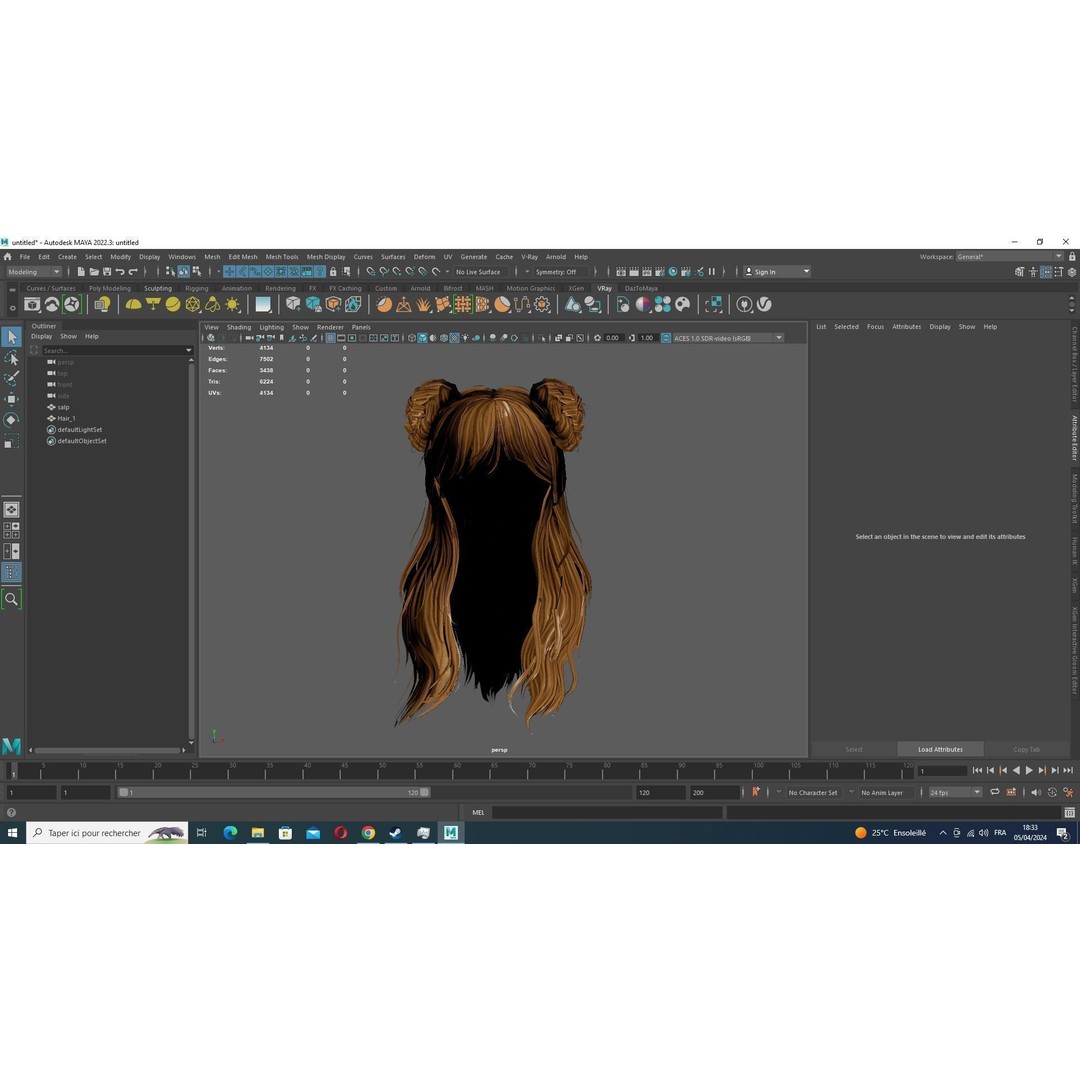 Female Hair 3D Model – Low Poly Hairstyle with Customizable Colors - View 16
