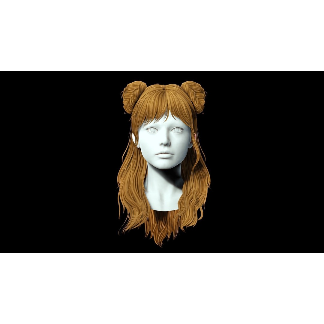 Female Hair 3D Model – Low Poly Hairstyle with Customizable Colors - View 4