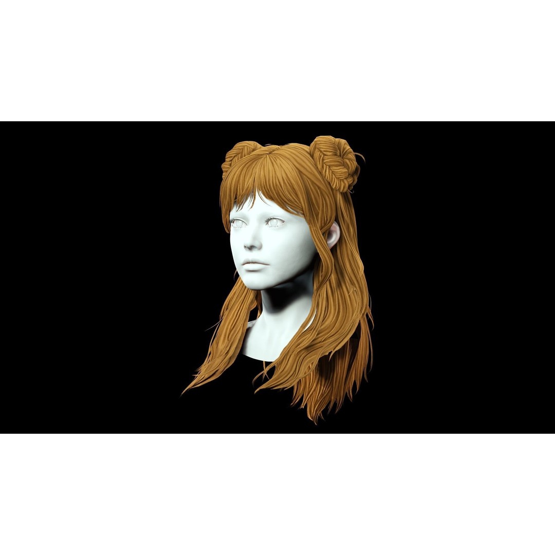 Female Hair 3D Model – Low Poly Hairstyle with Customizable Colors - View 5
