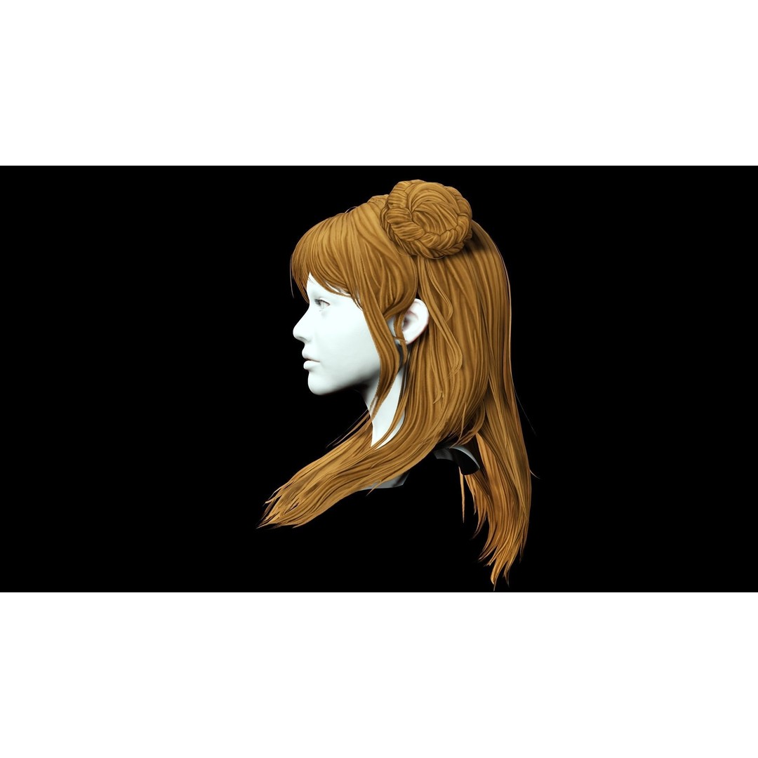 Female Hair 3D Model – Low Poly Hairstyle with Customizable Colors - View 6