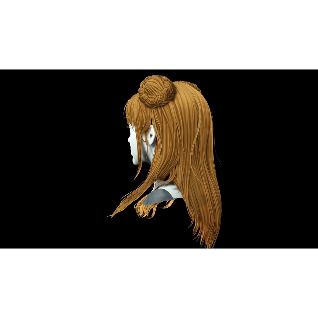 Female Hair 3D Model – Low Poly Hairstyle with Customizable Colors - View 7