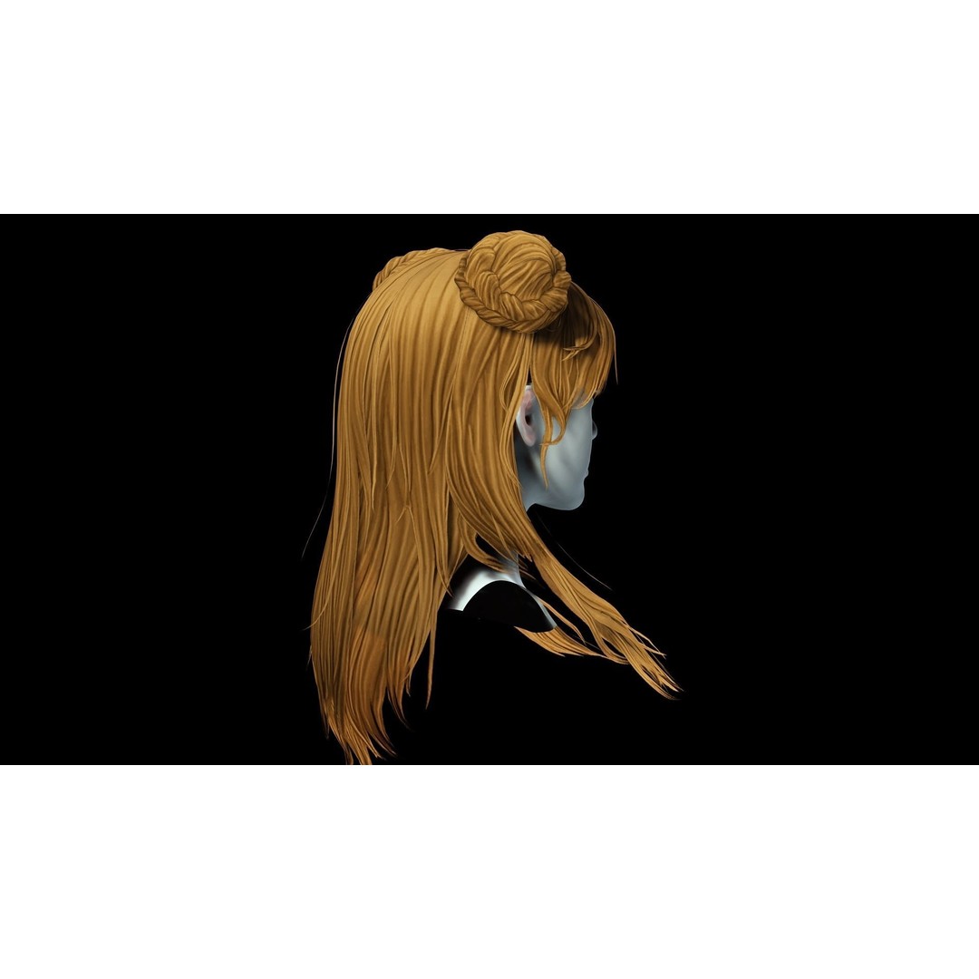 Female Hair 3D Model – Low Poly Hairstyle with Customizable Colors - View 9