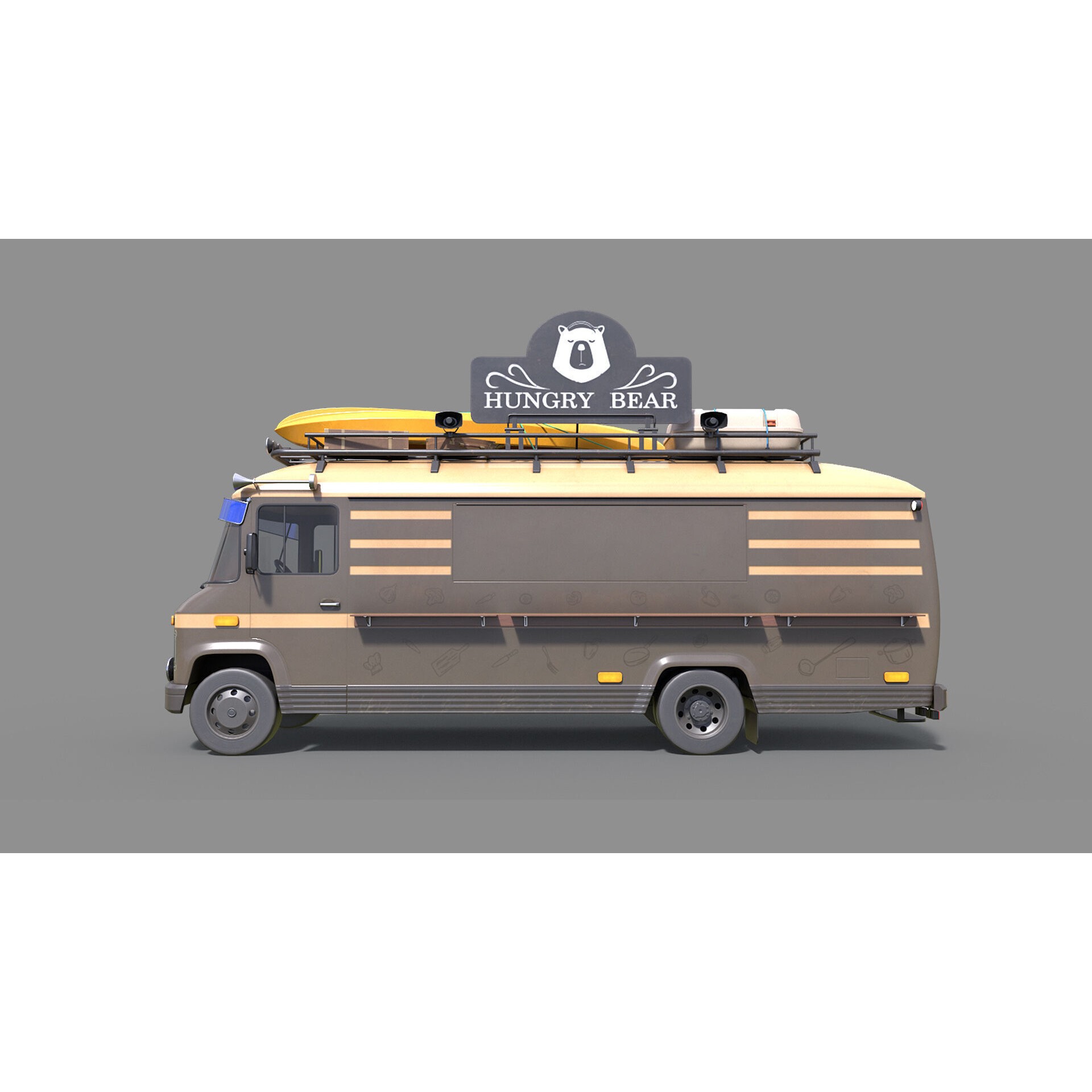 Hipster Food Truck - Low-Poly Game-Ready 3D Model - View 10