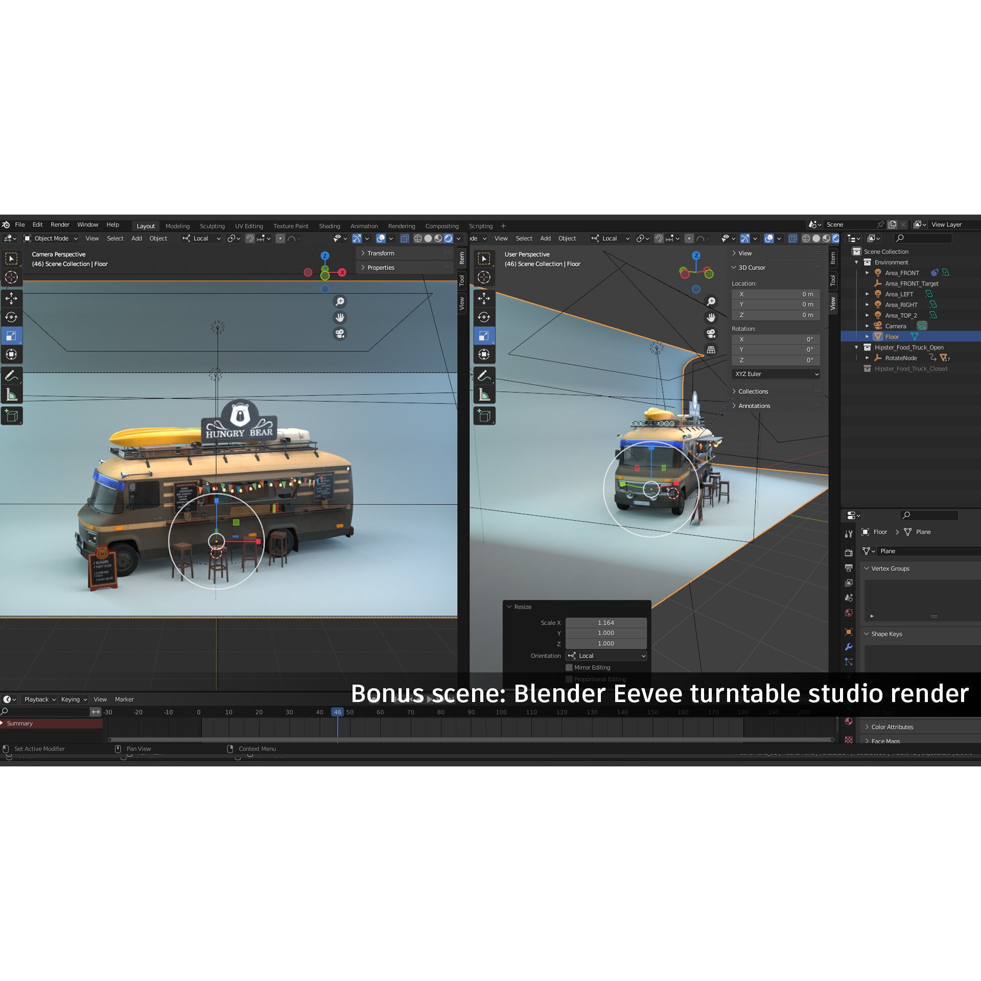 Hipster Food Truck - Low-Poly Game-Ready 3D Model - View 14