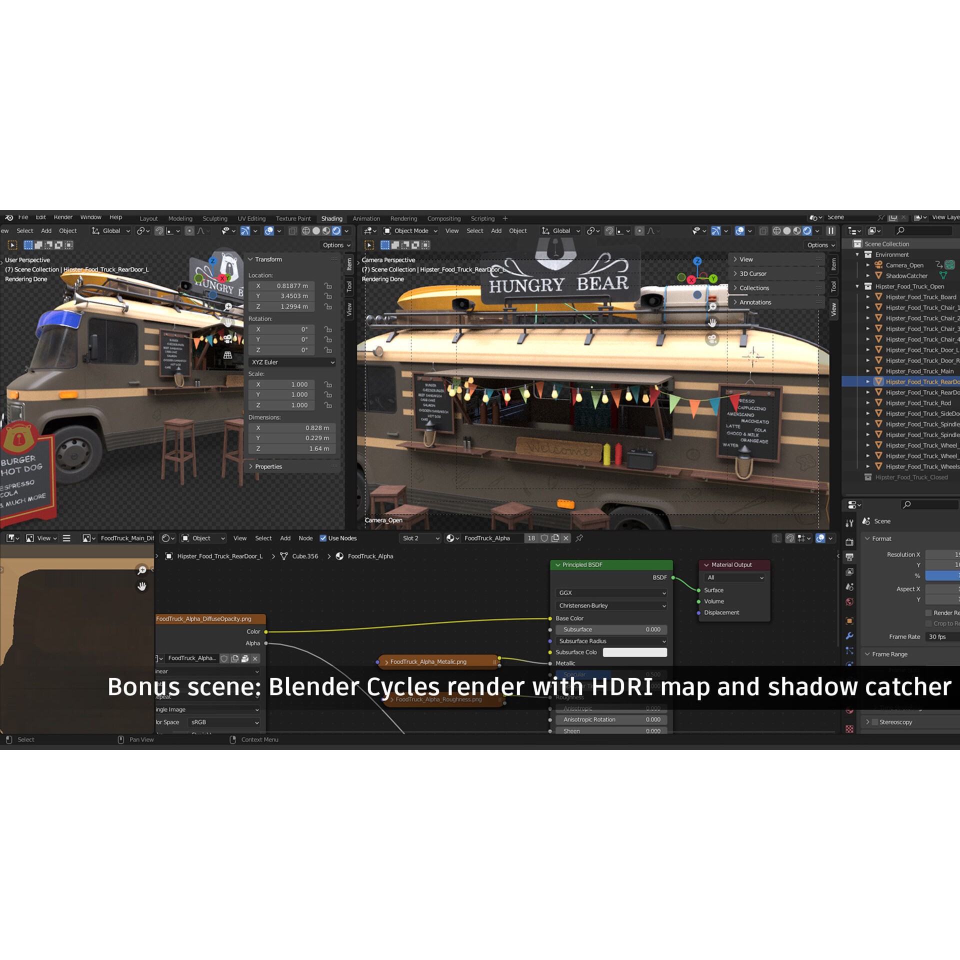 Hipster Food Truck - Low-Poly Game-Ready 3D Model - View 15