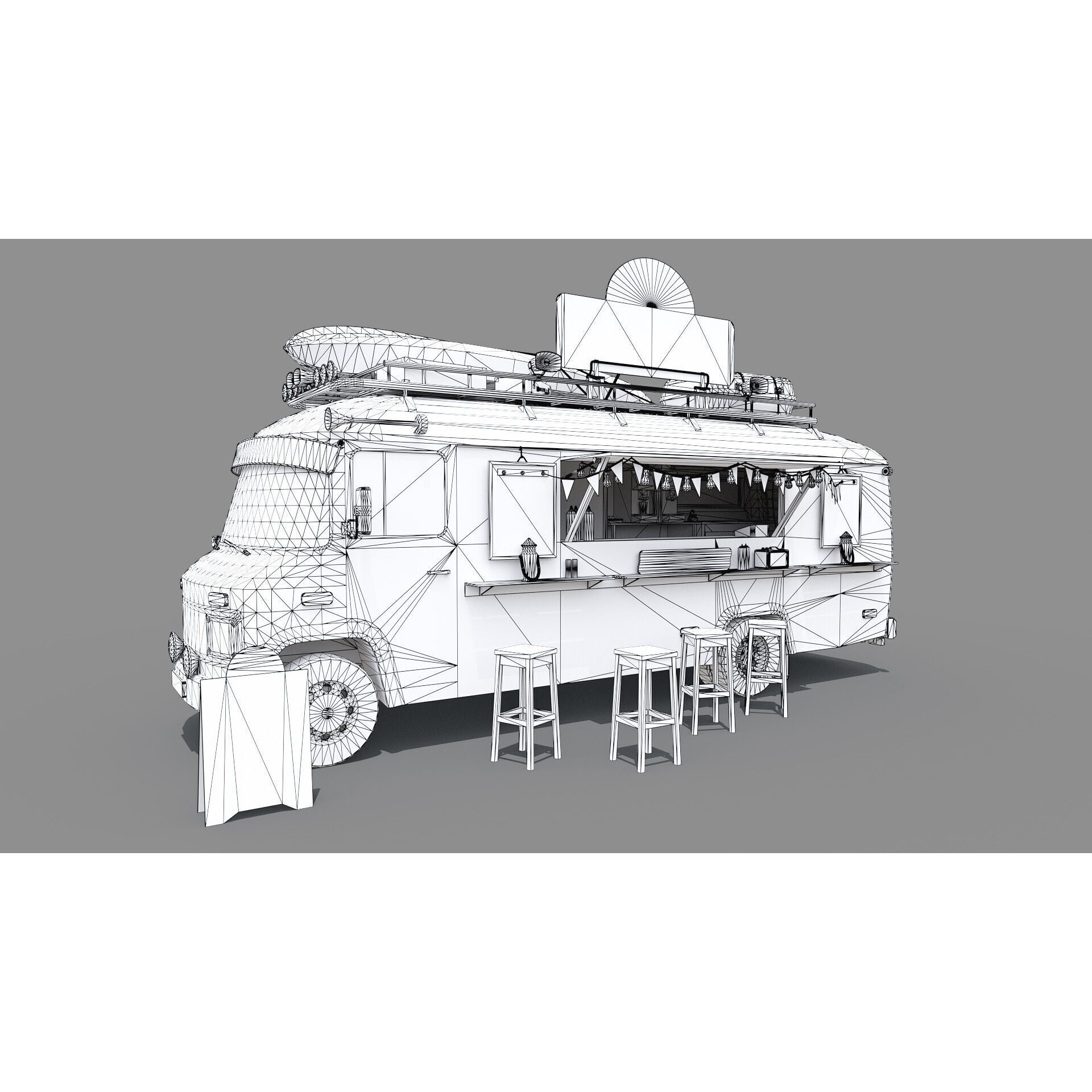Hipster Food Truck - Low-Poly Game-Ready 3D Model - View 16