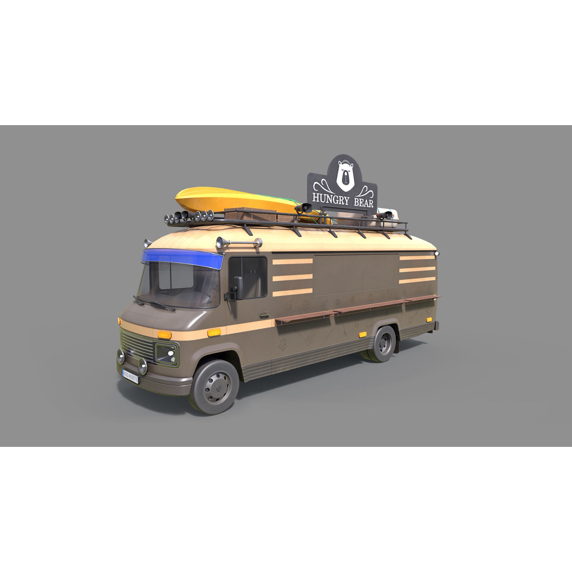 Hipster Food Truck - Low-Poly Game-Ready 3D Model - View 4