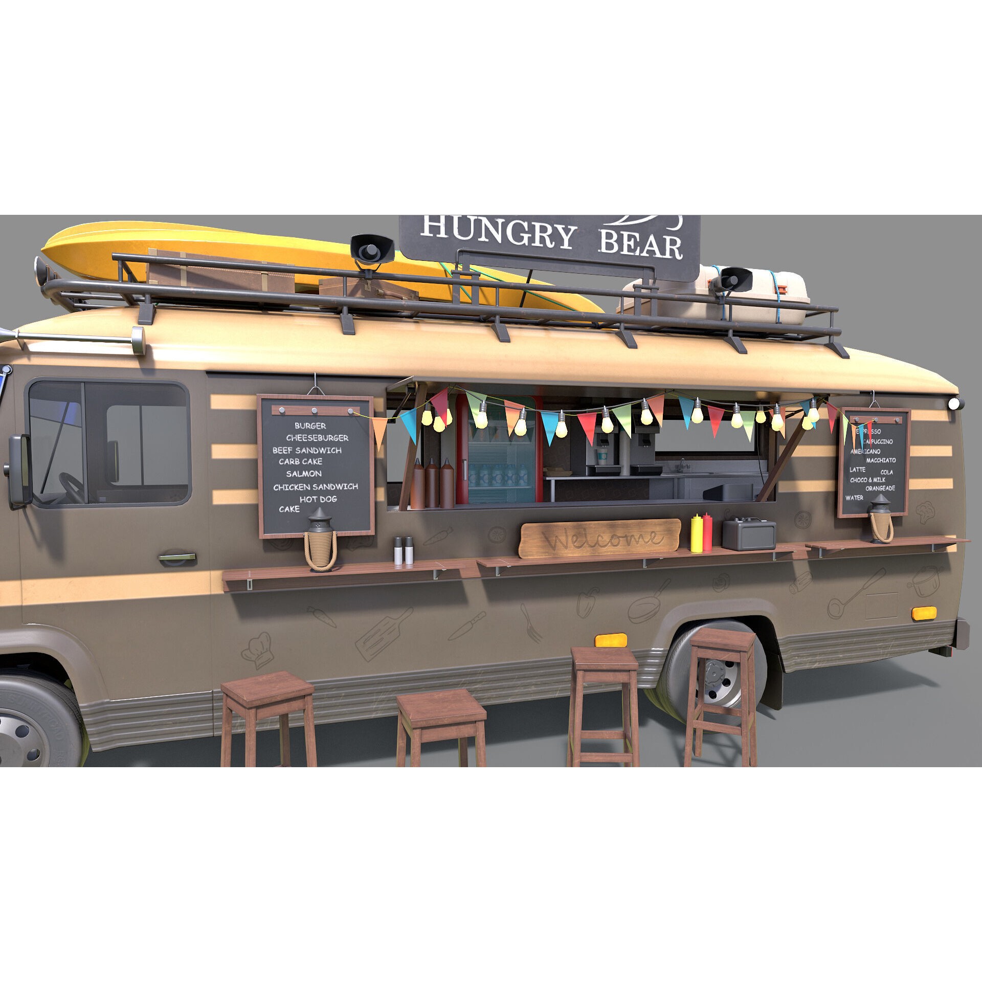 Hipster Food Truck - Low-Poly Game-Ready 3D Model - View 6