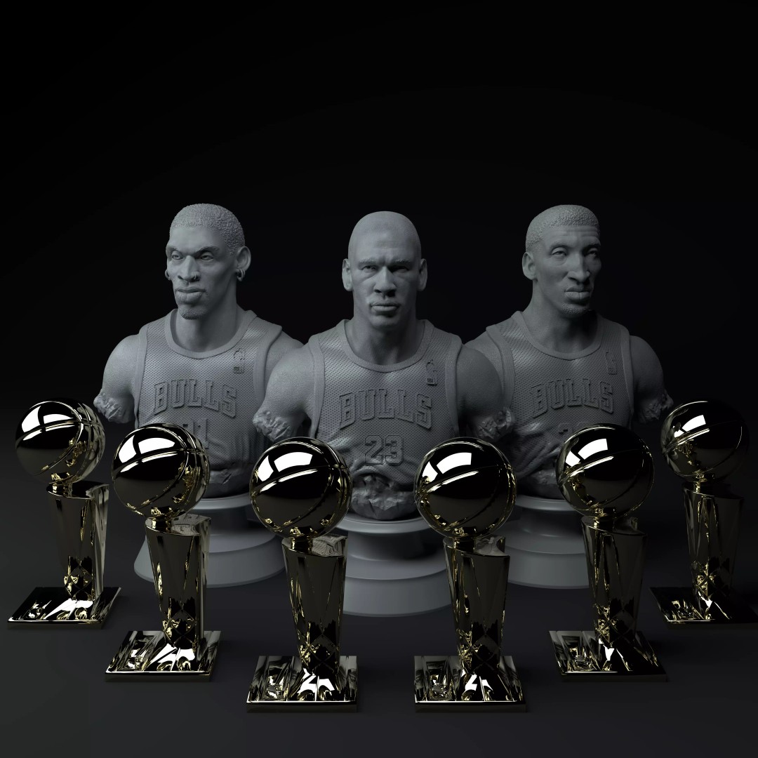 Chicago Bulls Big Three 3D Model – Premium Diorama with Trophies - View 2