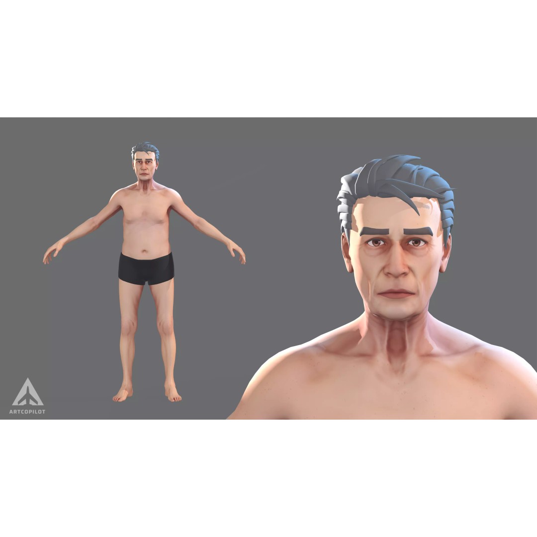 Older Character 3D Model – Semi-Realistic Low-Poly Game Asset, FBX - View 2
