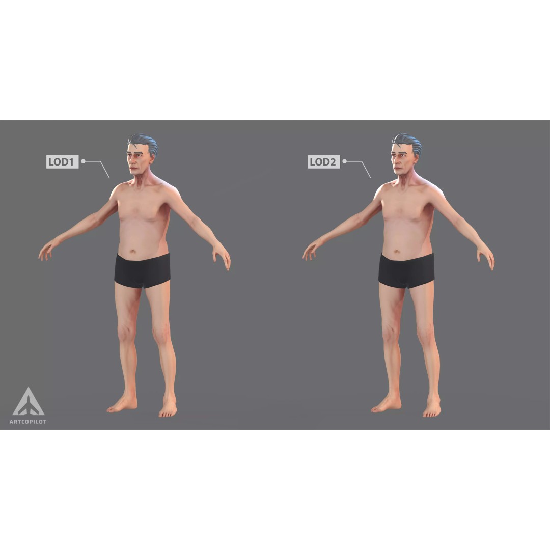Older Character 3D Model – Semi-Realistic Low-Poly Game Asset, FBX - View 3