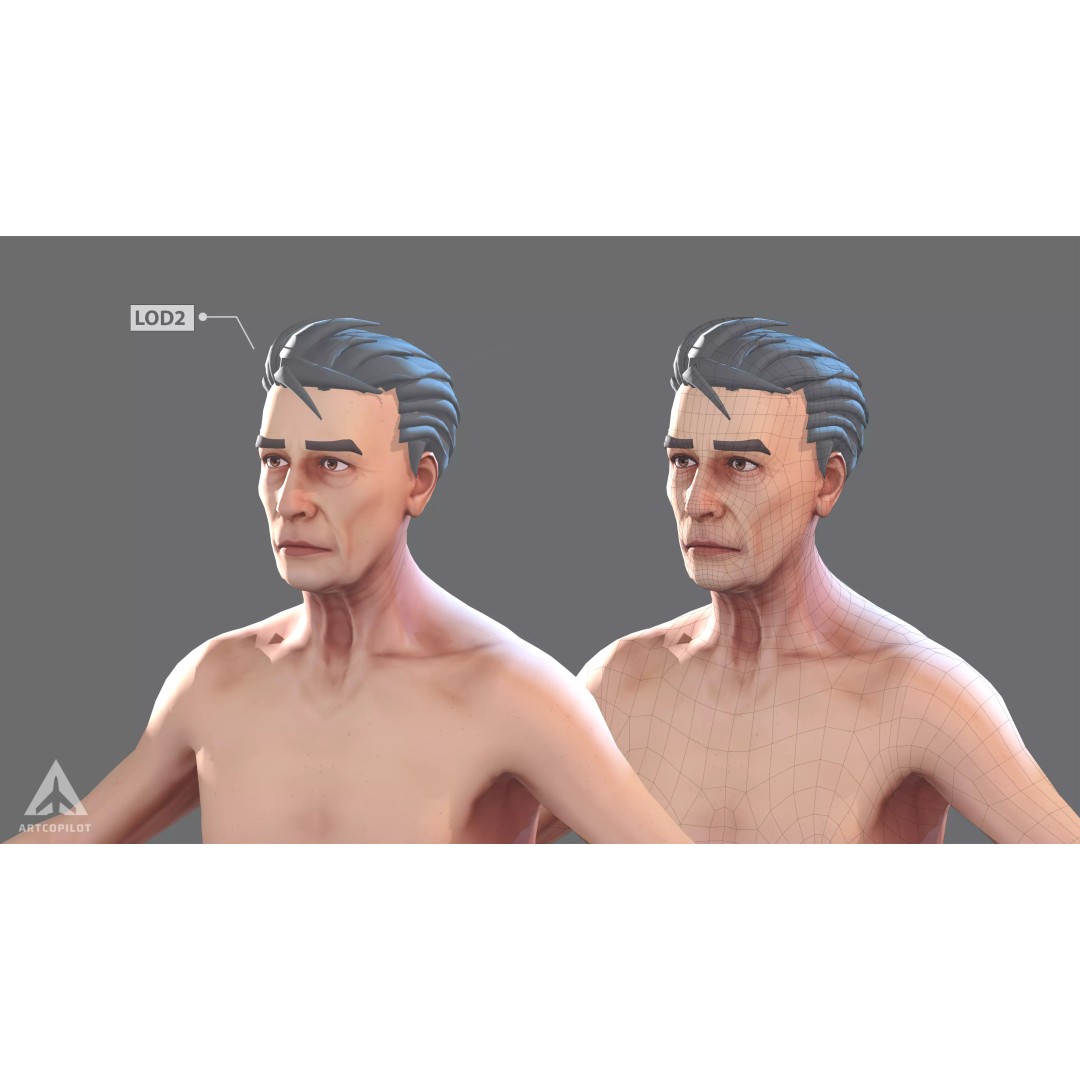 Older Character 3D Model – Semi-Realistic Low-Poly Game Asset, FBX - View 8