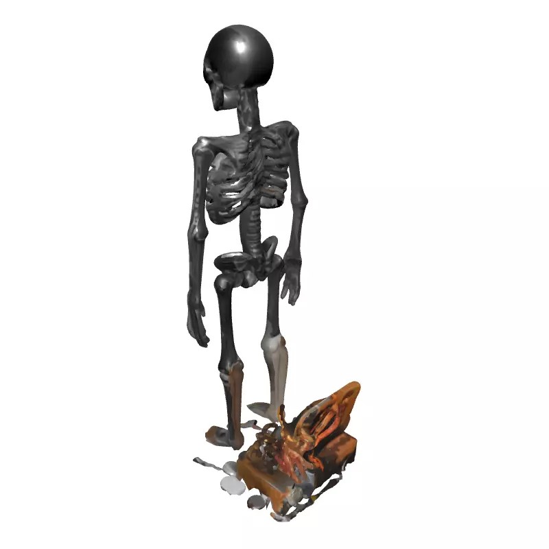 Steampunk Skeleton 3D Model – Low Poly Character with Antique Box - View 4