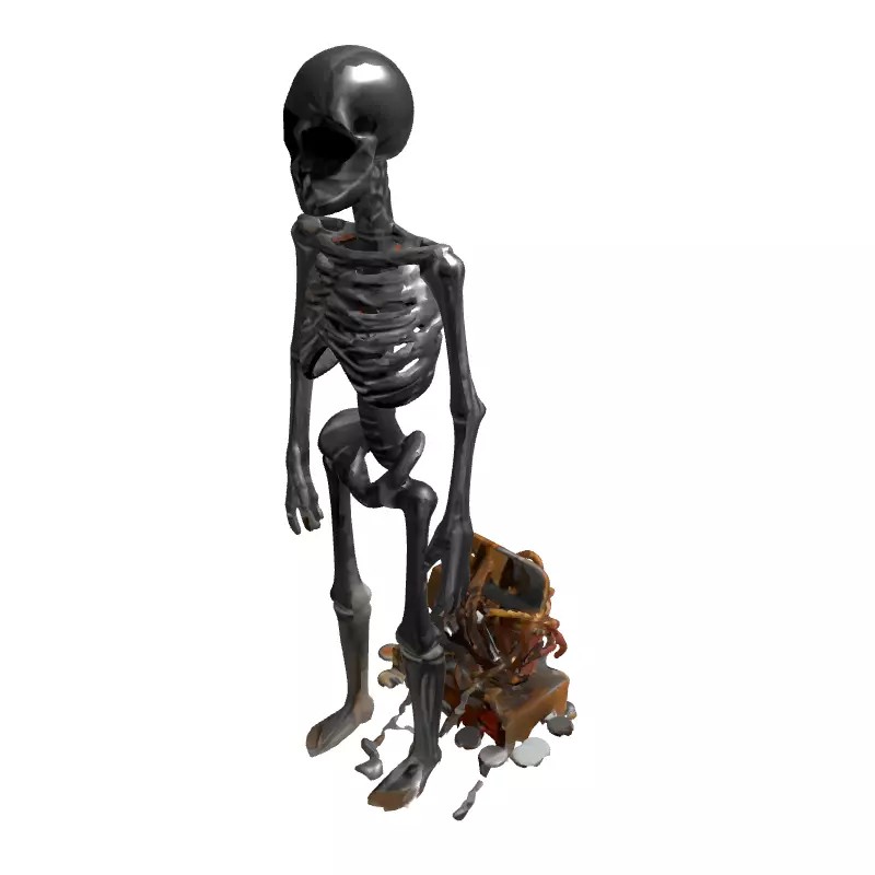 Steampunk Skeleton 3D Model – Low Poly Character with Antique Box - View 5