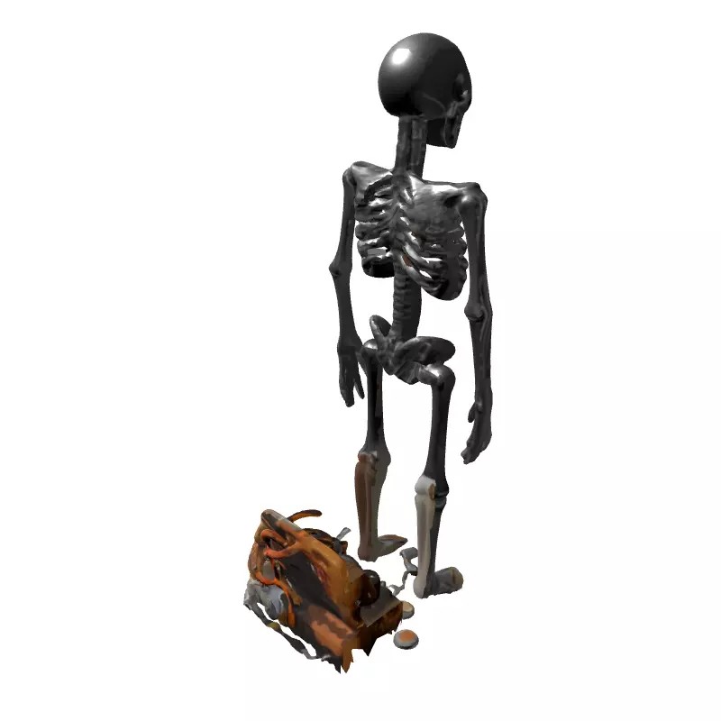 Steampunk Skeleton 3D Model – Low Poly Character with Antique Box - View 7