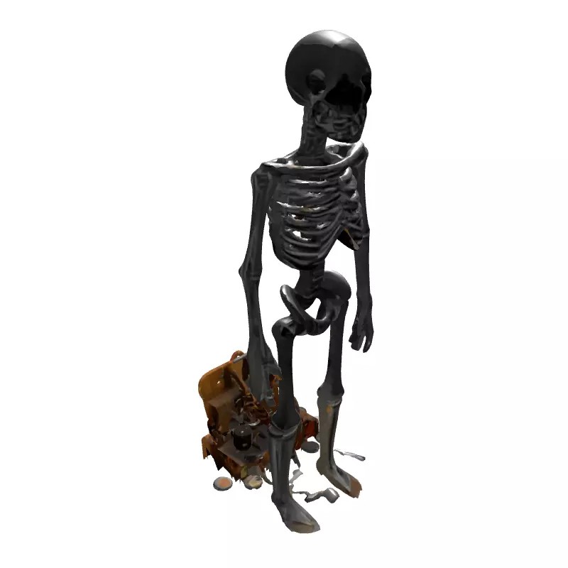 Steampunk Skeleton 3D Model – Low Poly Character with Antique Box - View 8