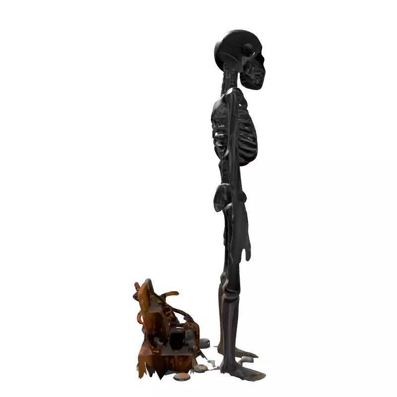 Steampunk Skeleton 3D Model – Low Poly Character with Antique Box - View 9