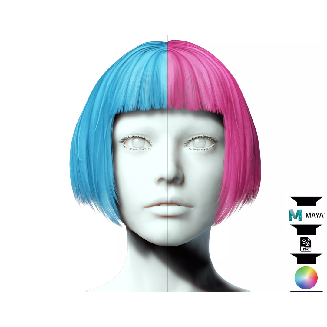 Female Bob Hair 3D Model – Low Poly Realistic Hair, FBX - View 2