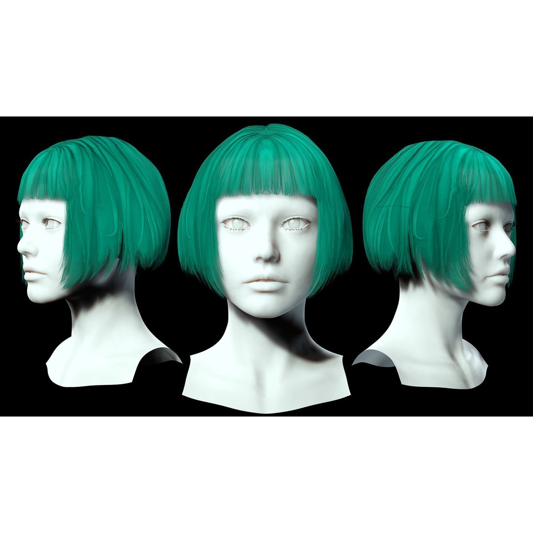 Female Bob Hair 3D Model – Low Poly Realistic Hair, FBX - View 3