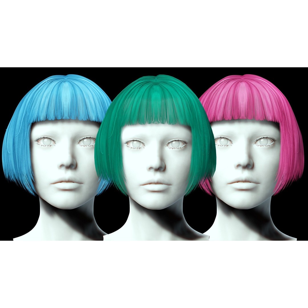 Female Bob Hair 3D Model – Low Poly Realistic Hair, FBX - View 4