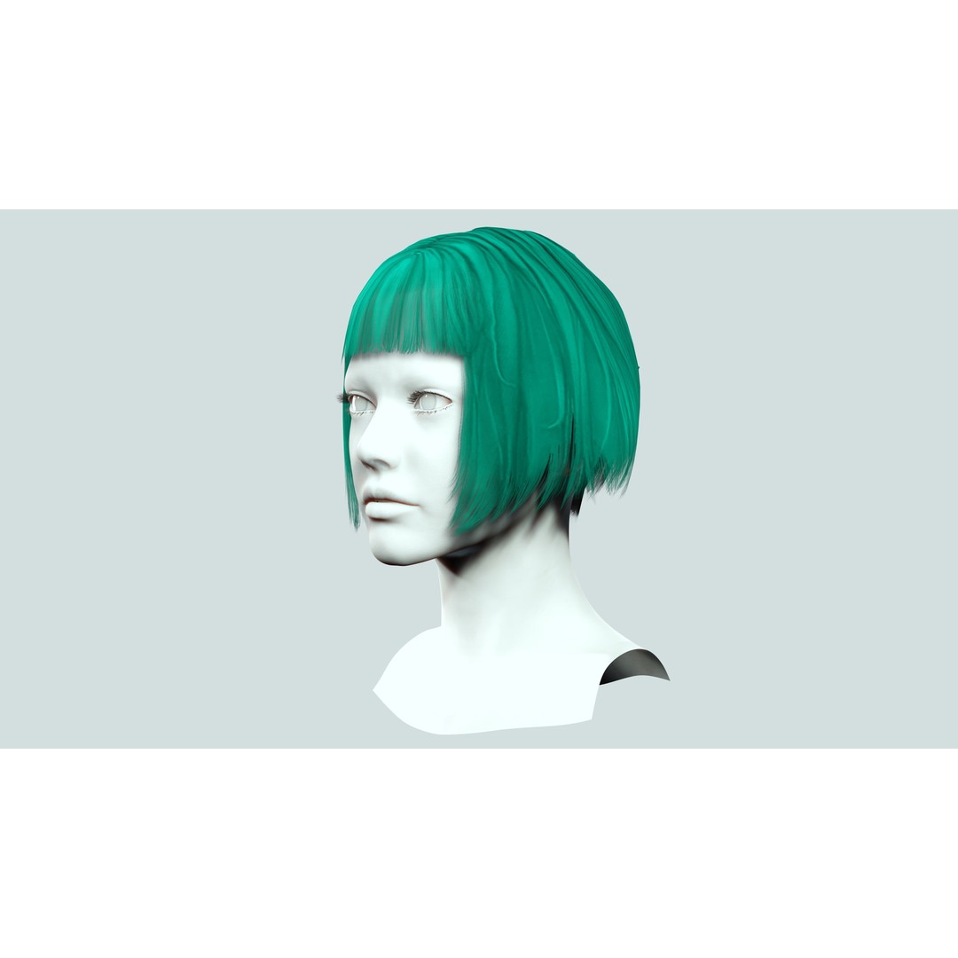 Female Bob Hair 3D Model – Low Poly Realistic Hair, FBX - View 6