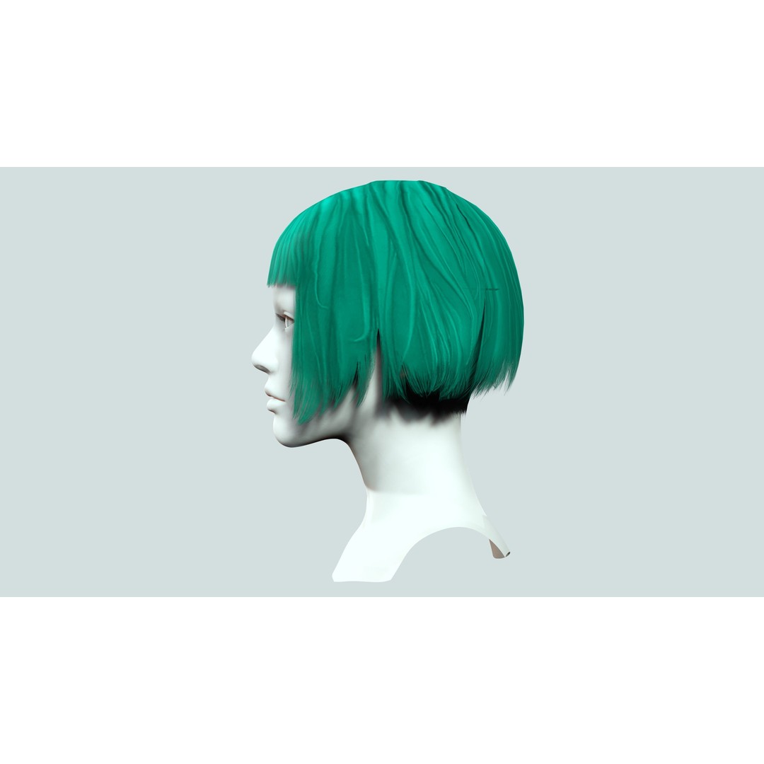 Female Bob Hair 3D Model – Low Poly Realistic Hair, FBX - View 7