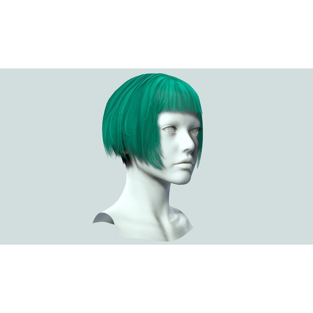 Female Bob Hair 3D Model – Low Poly Realistic Hair, FBX - View 9