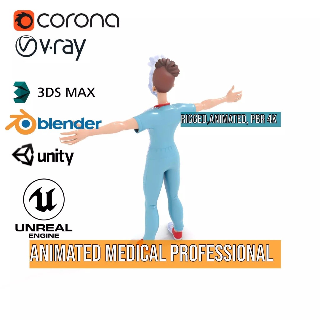 Animated Medical Professional 3D Model – Low Poly Rigged Character for Health Apps