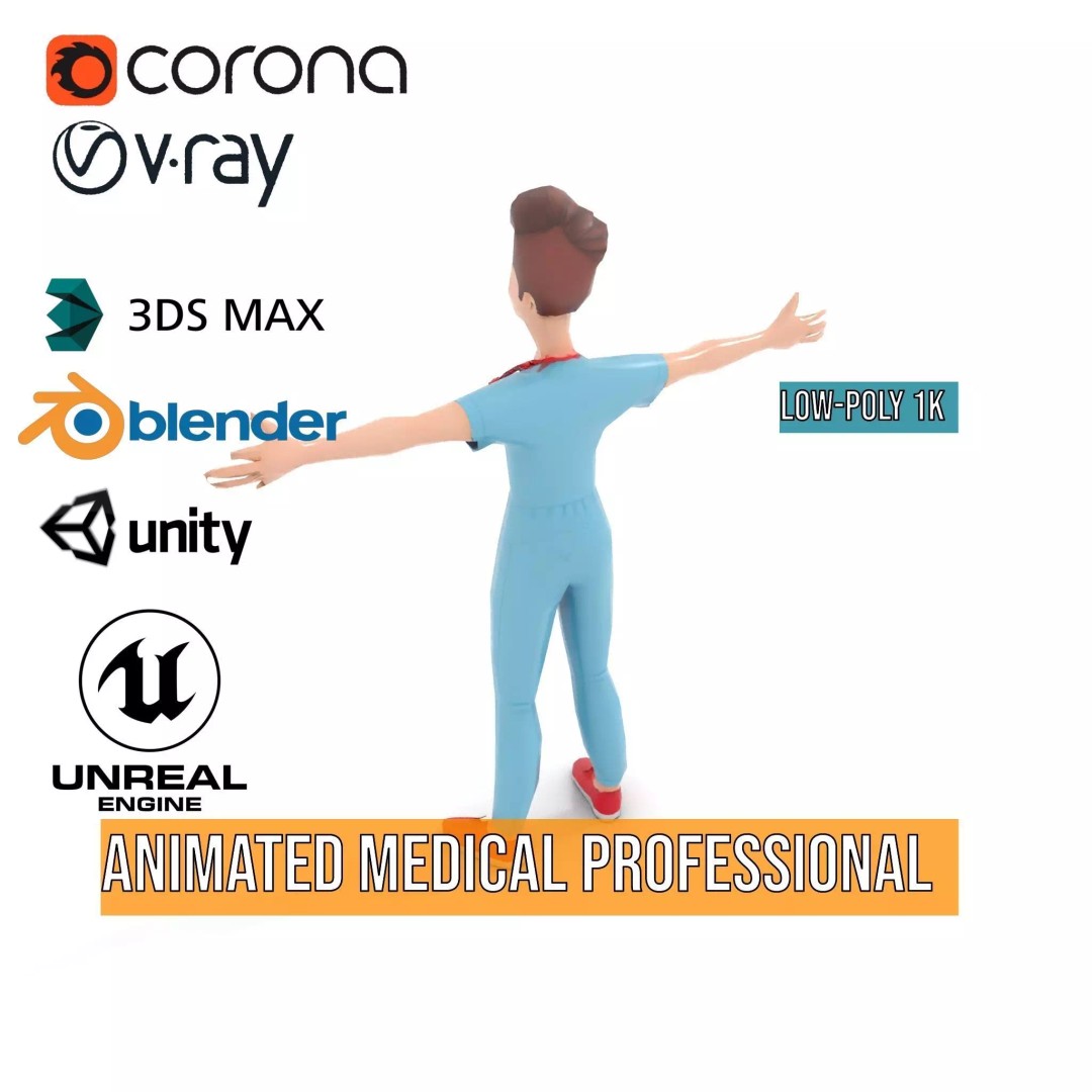 Animated Medical Professional 3D Model – Low Poly Rigged Character for Health Apps - View 11