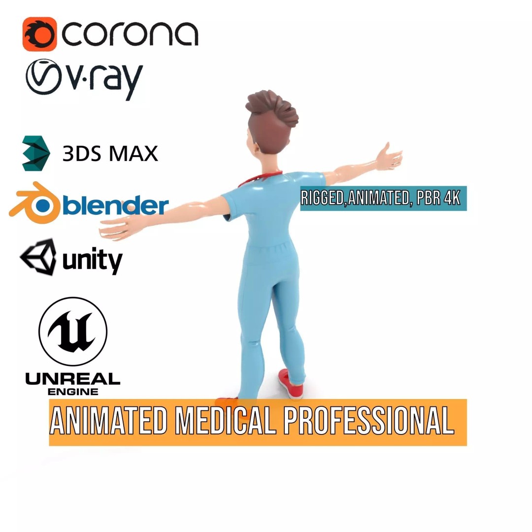 Animated Medical Professional 3D Model – Low Poly Rigged Character for Health Apps - View 12