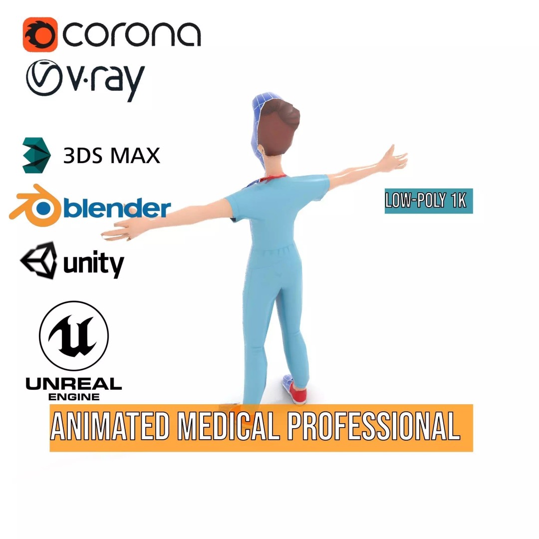 Animated Medical Professional 3D Model – Low Poly Rigged Character for Health Apps - View 14