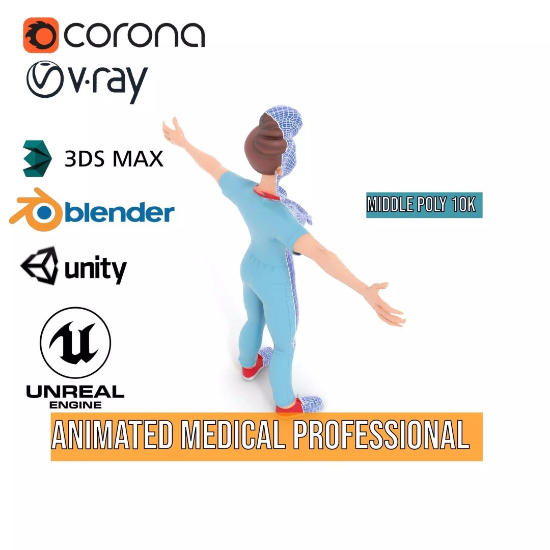 Animated Medical Professional 3D Model – Low Poly Rigged Character for Health Apps - View 15