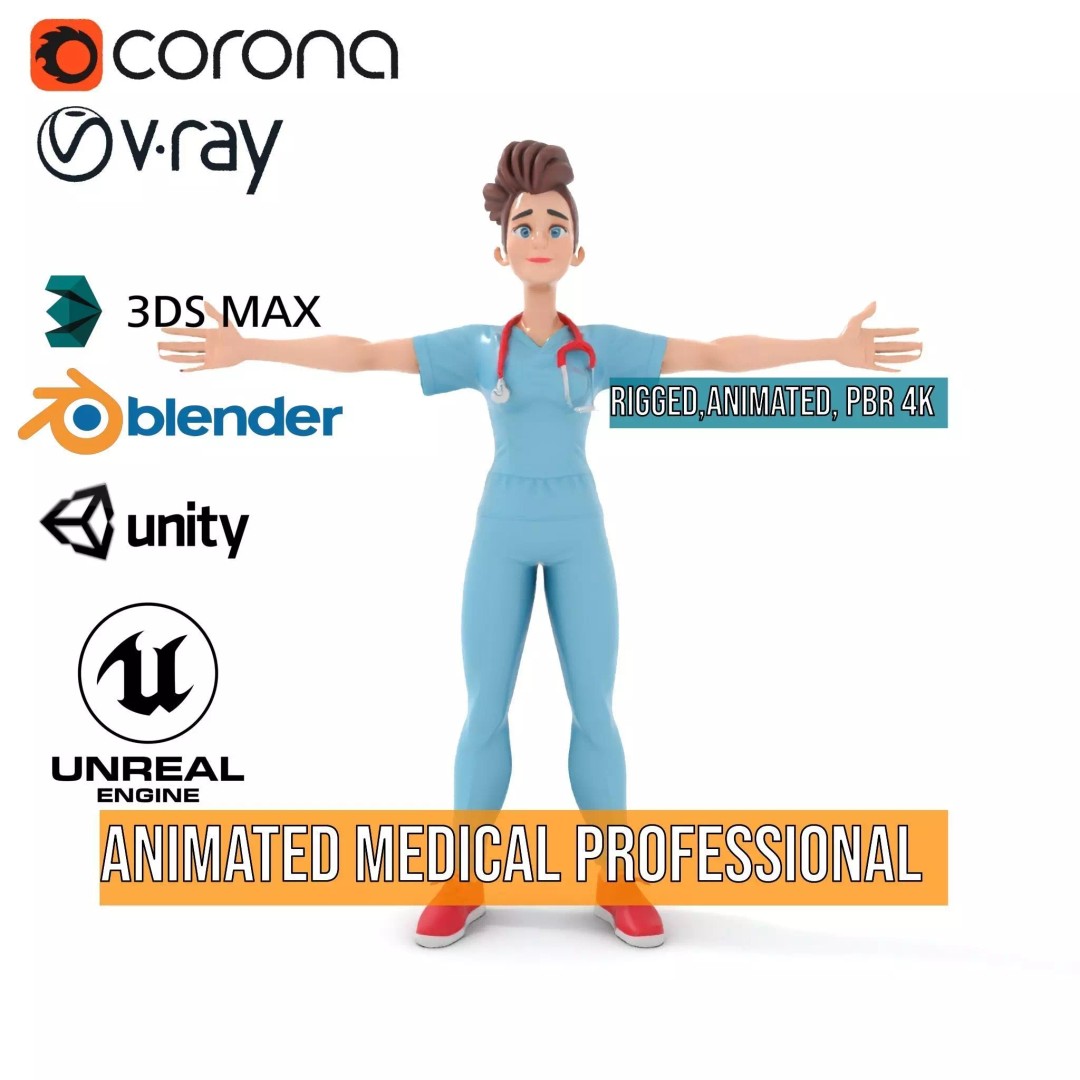 Animated Medical Professional 3D Model – Low Poly Rigged Character for Health Apps - View 17