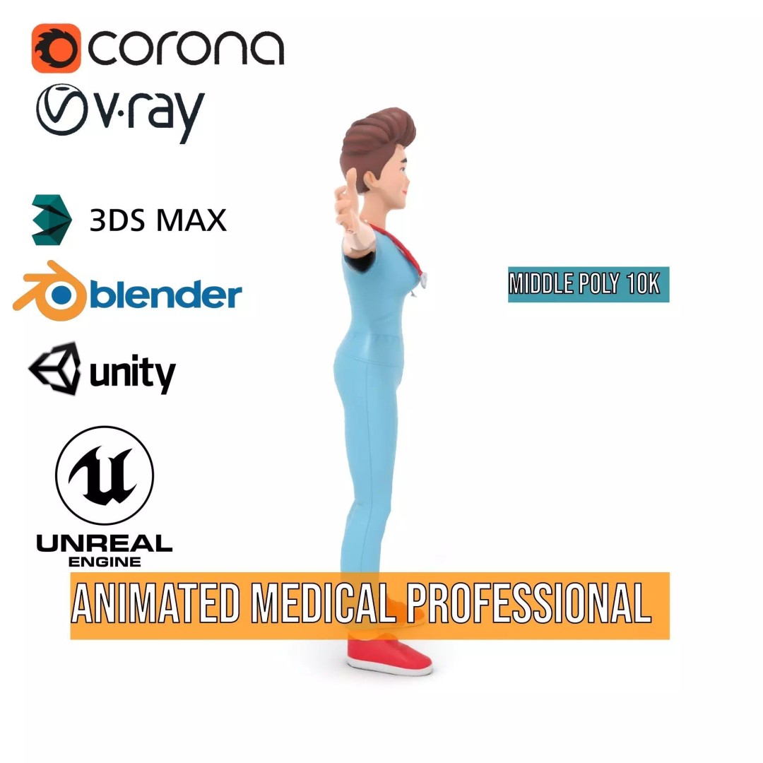 Animated Medical Professional 3D Model – Low Poly Rigged Character for Health Apps - View 18