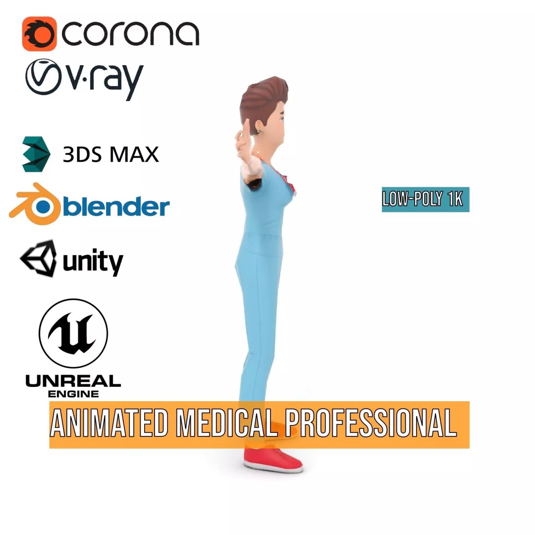 Animated Medical Professional 3D Model – Low Poly Rigged Character for Health Apps - View 19