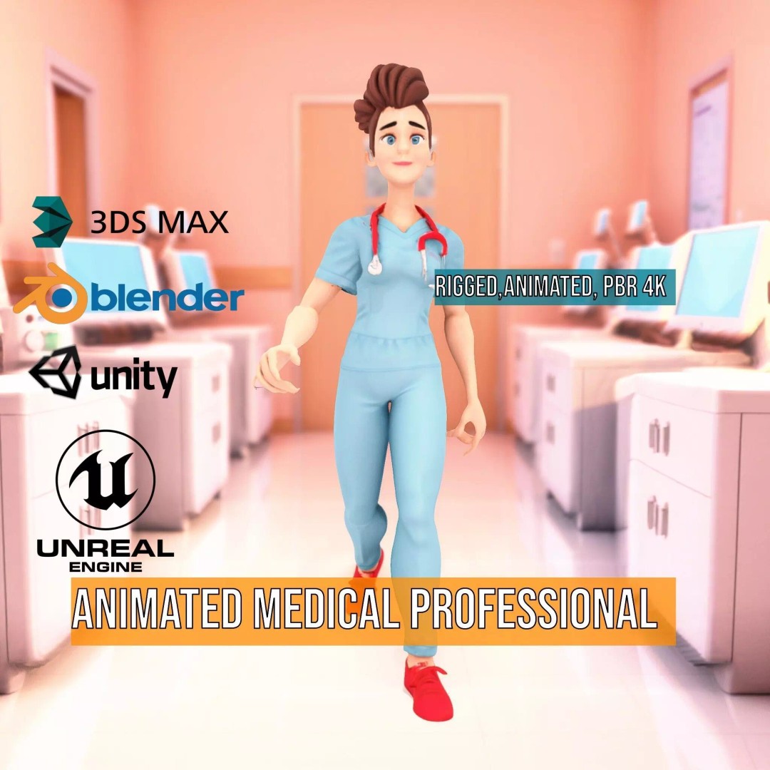 Animated Medical Professional 3D Model – Low Poly Rigged Character for Health Apps - View 2