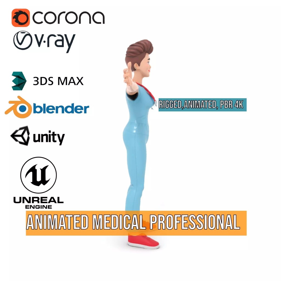Animated Medical Professional 3D Model – Low Poly Rigged Character for Health Apps - View 20