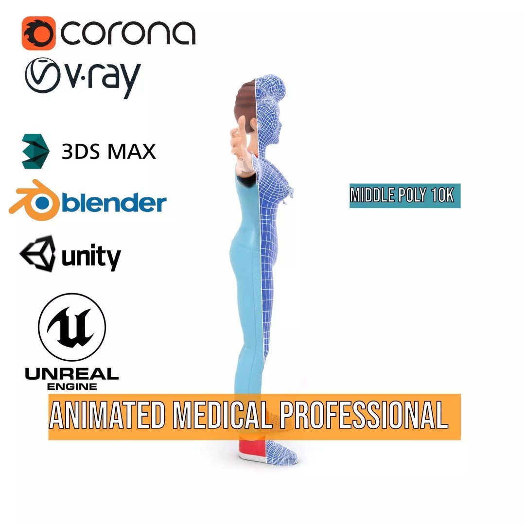 Animated Medical Professional 3D Model – Low Poly Rigged Character for Health Apps - View 21