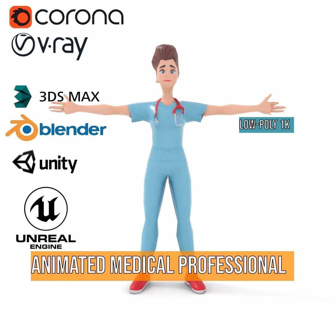 Animated Medical Professional 3D Model – Low Poly Rigged Character for Health Apps - View 22